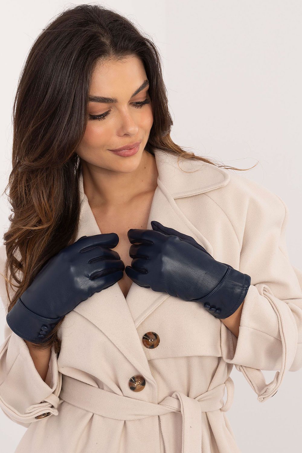 AT Women's Leather European Touche Screen Gloves with Decorative Buttons