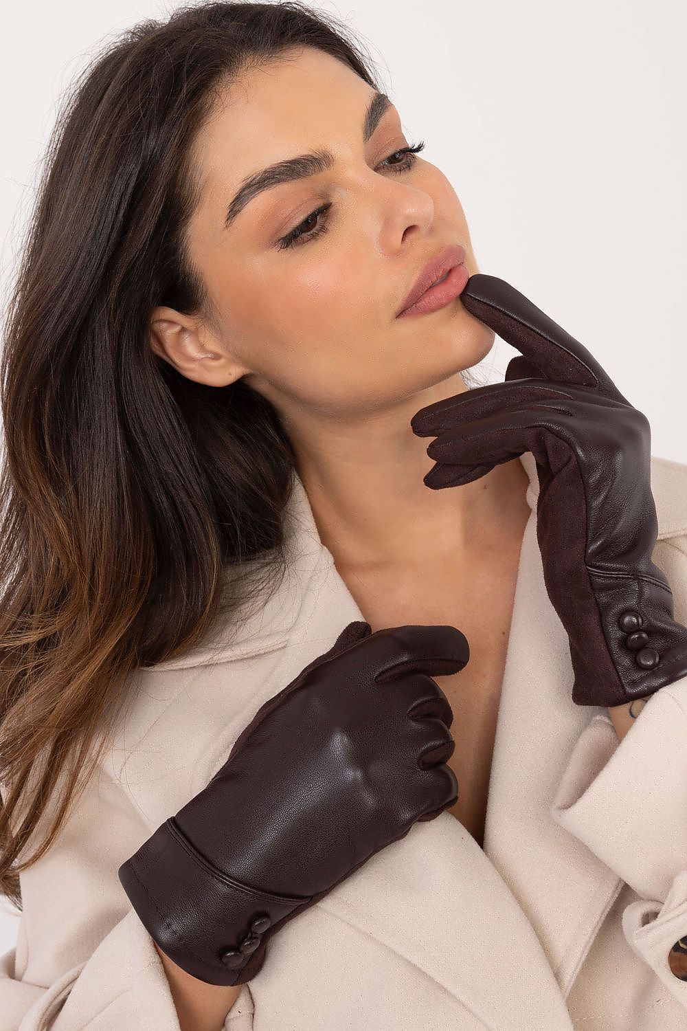 AT Women's Leather European Touche Screen Gloves with Decorative Buttons