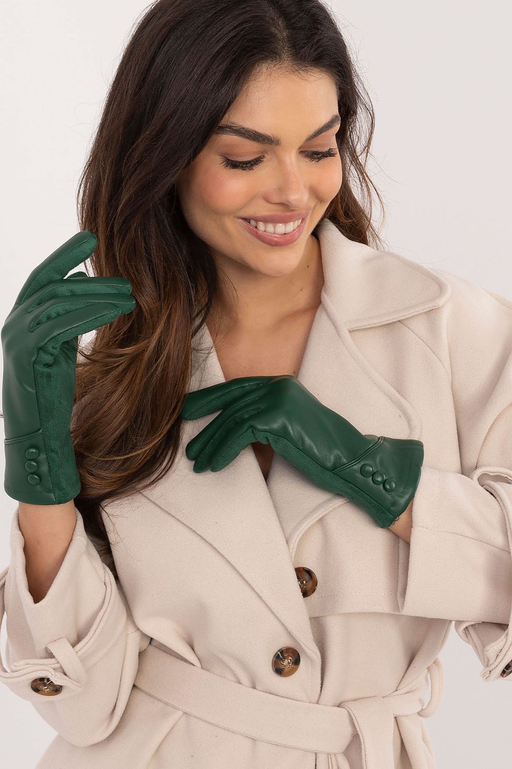 AT Women's Leather European Touche Screen Gloves with Decorative Buttons