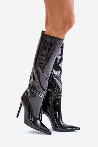 STEP IN STYLE Leather Stiletto Calf-high Heel Boots