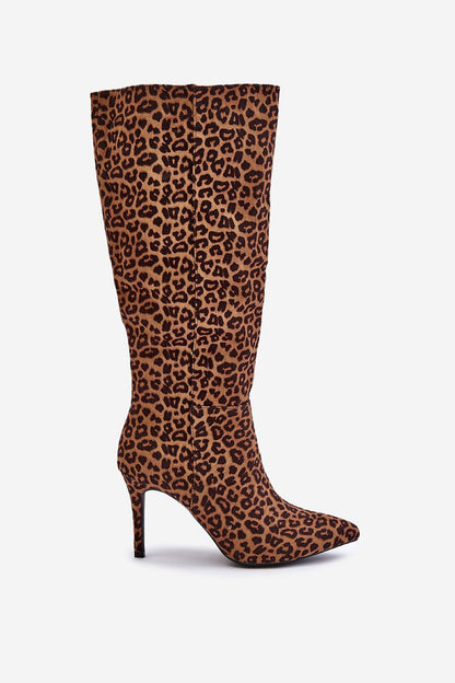 STEP IN STYLE Brown Women's Leopard Print European Heel Boots