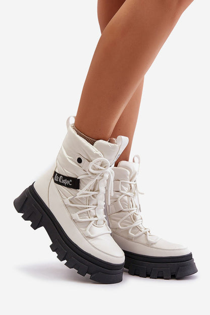 LEE COOPER White-black European Ankle-High Platform Snow Boots