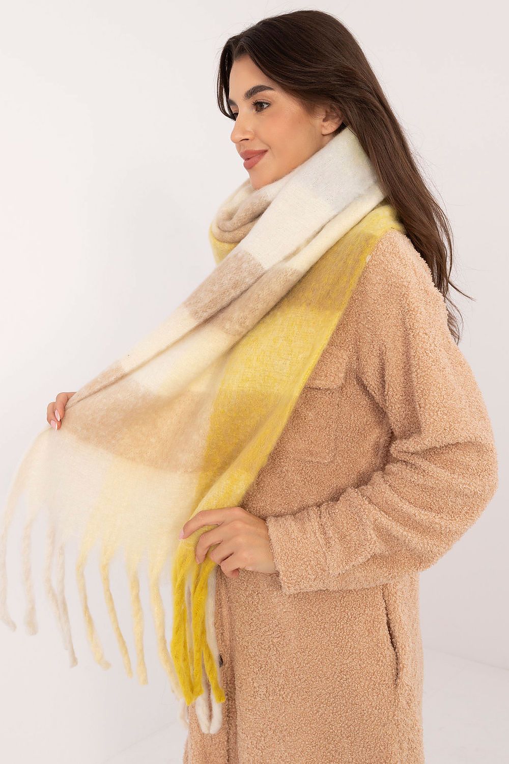 AT Extra Long women's European Winter Shawl with Classic Check Pattern