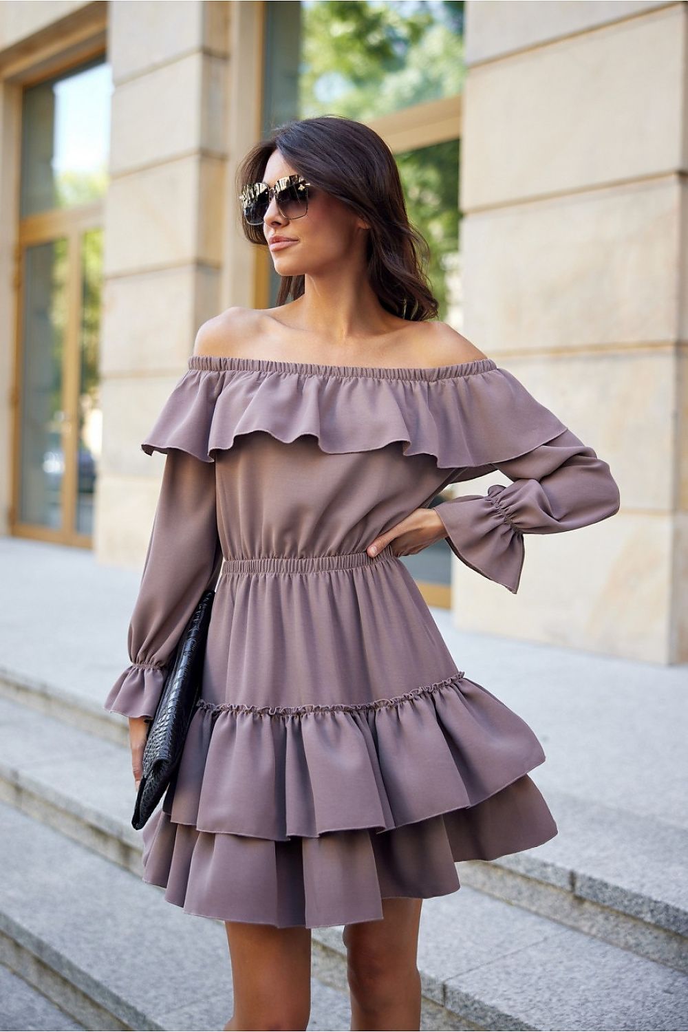 ROCO FASHION Women's Casual European Spanish-style Mini Off-the-Shoulder Ruffled Dress