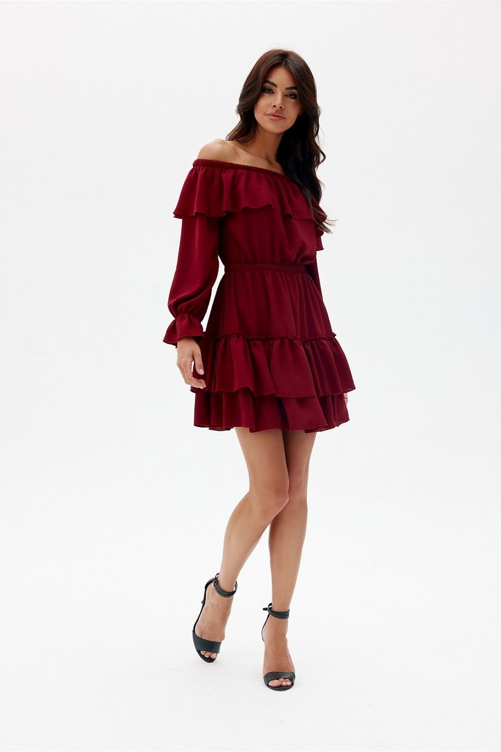 ROCO FASHION Women's Casual European Spanish-style Mini Off-the-Shoulder Ruffled Dress