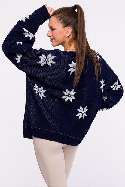 MOE Navy Blue "Merry" Written Oversized Snowflake Christmas Sweater ❄️