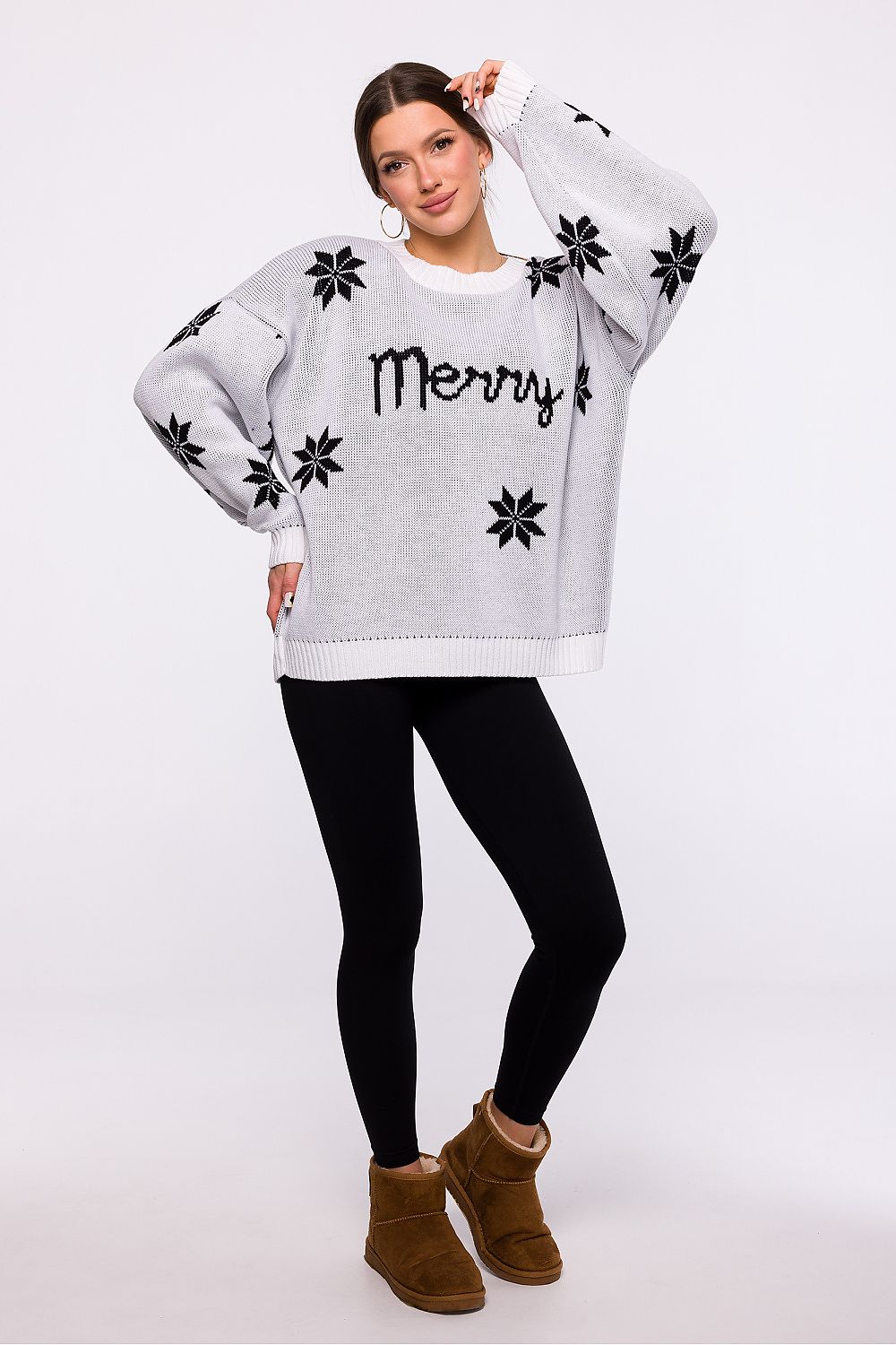 MOE White "Merry" Written Oversized  Snowflake Christmas Sweater ❄️