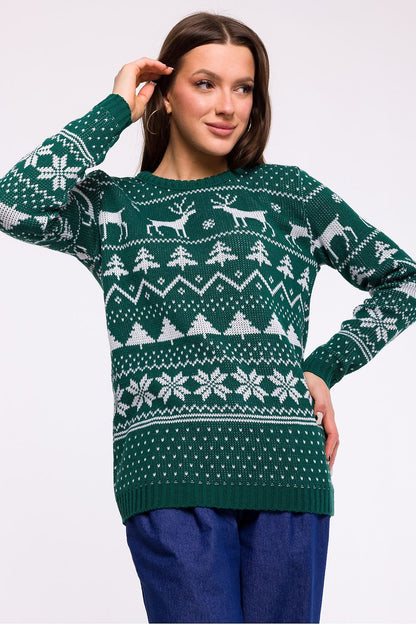 MOE Green Holiday Pattern Christmas Sweater