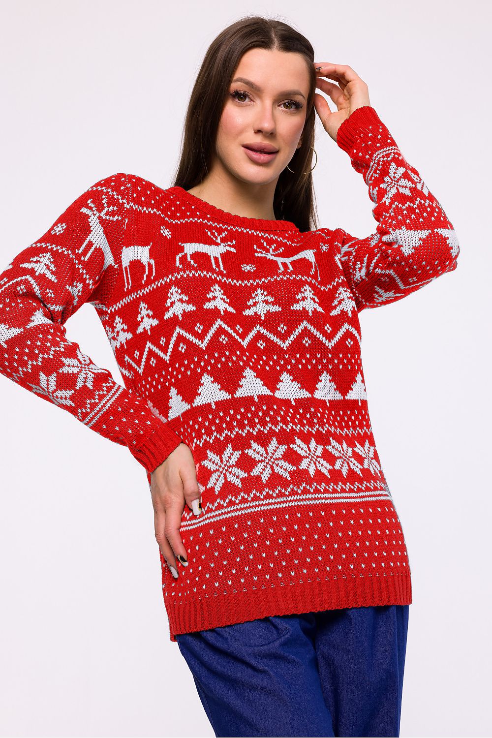 MOE Red Reindeer Christmas Tree Christmas Sweater From Poland