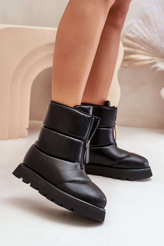 STEP IN STYLE Women's Black Leather Snow boots from Poland