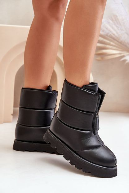 STEP IN STYLE Women's Black Leather Snow boots from Poland