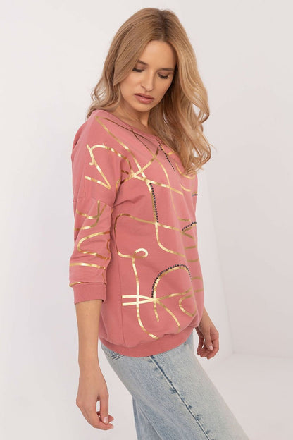 FACTORY PRICE Women's European-made 3/4 Sleeves Blouse with Golden Abstract Art