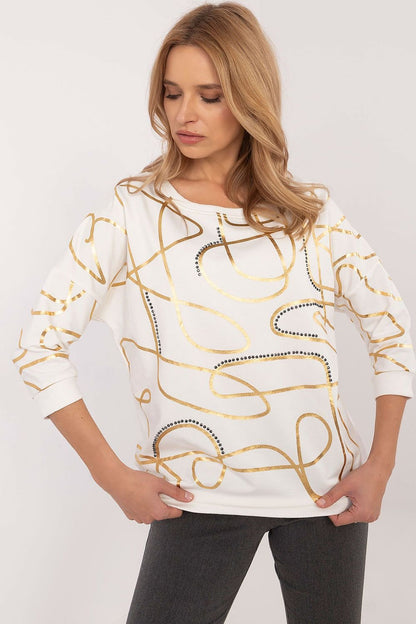 FACTORY PRICE Women's European-made 3/4 Sleeves Blouse with Golden Abstract Art