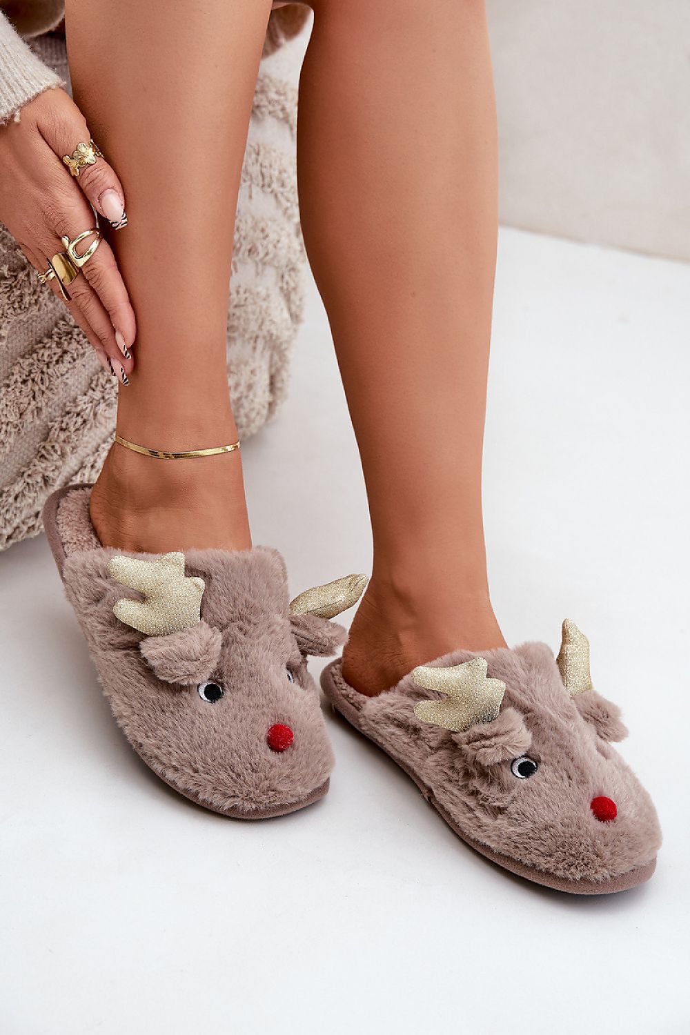 STEP IN STYLE Charming Women's European Fur Reindeer Winter Slippers