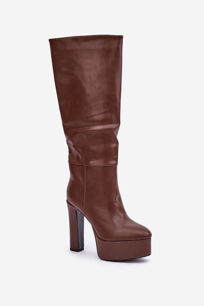 STEP IN STYLE Women's Slip-on Leather European Below-the-knee Heel Boots