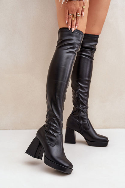 STEP IN STYLE Women's Above-the-Knee European Leather Squared Heel Boots