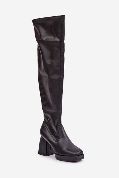 STEP IN STYLE Women's Above-the-Knee European Leather Squared Heel Boots