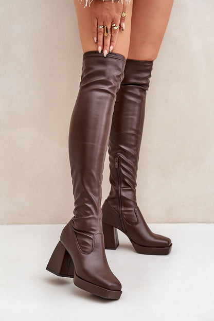 STEP IN STYLE Women's Above-the-Knee European Leather Squared Heel Boots