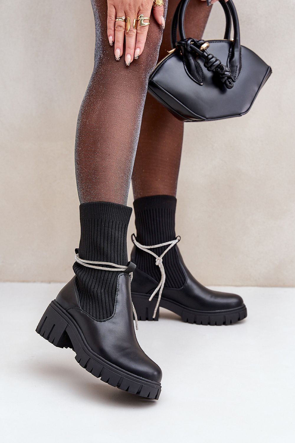 STEP IN STYLE Casual Women's Edgy Chic European Platform Ankle Boot with Leather & Sock Pattern