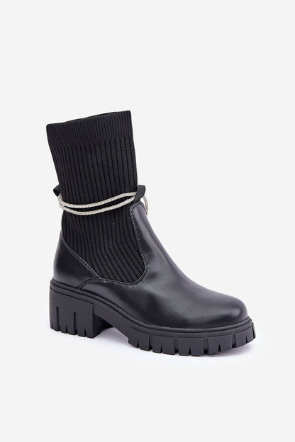 STEP IN STYLE Casual Women's Edgy Chic European Platform Ankle Boot with Leather & Sock Pattern