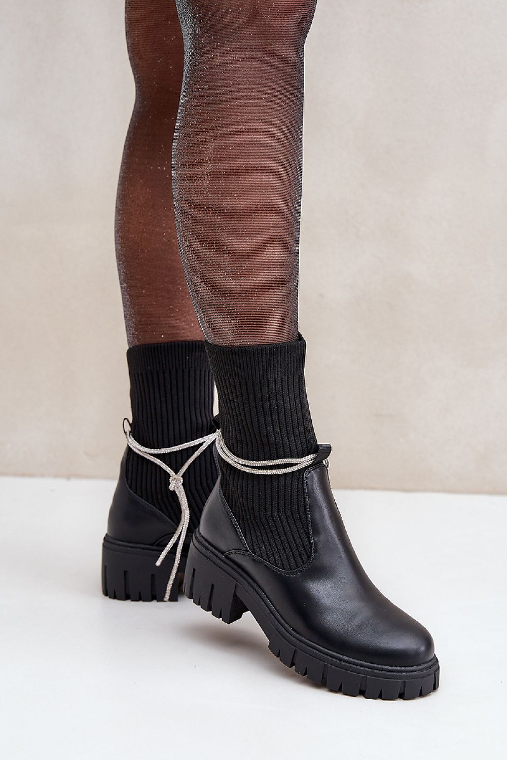 STEP IN STYLE Casual Women's Edgy Chic European Platform Ankle Boot with Leather & Sock Pattern