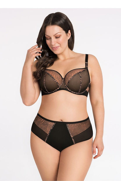 GORSENIA Black European Plus-size Soft Bra with Luxurious Glitter Gold Embellishment