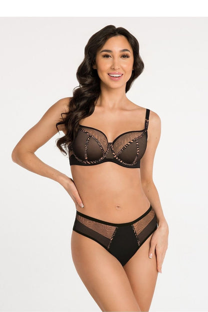 GORSENIA Black European Plus-size Soft Bra with Luxurious Glitter Gold Embellishment