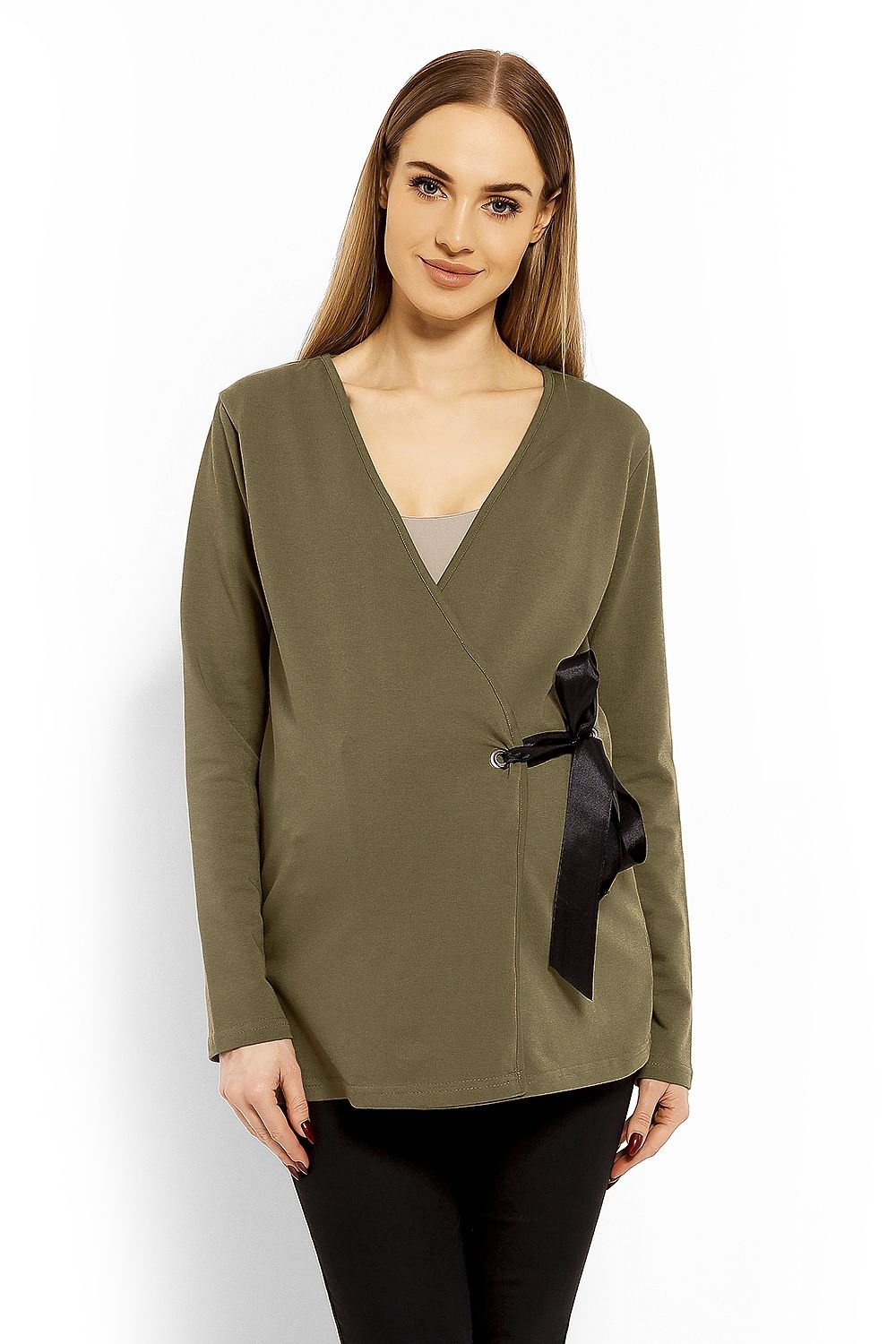 PEEKABOO Women's Long Sleeve Wrap Blouse with Side Tie ade in Europe