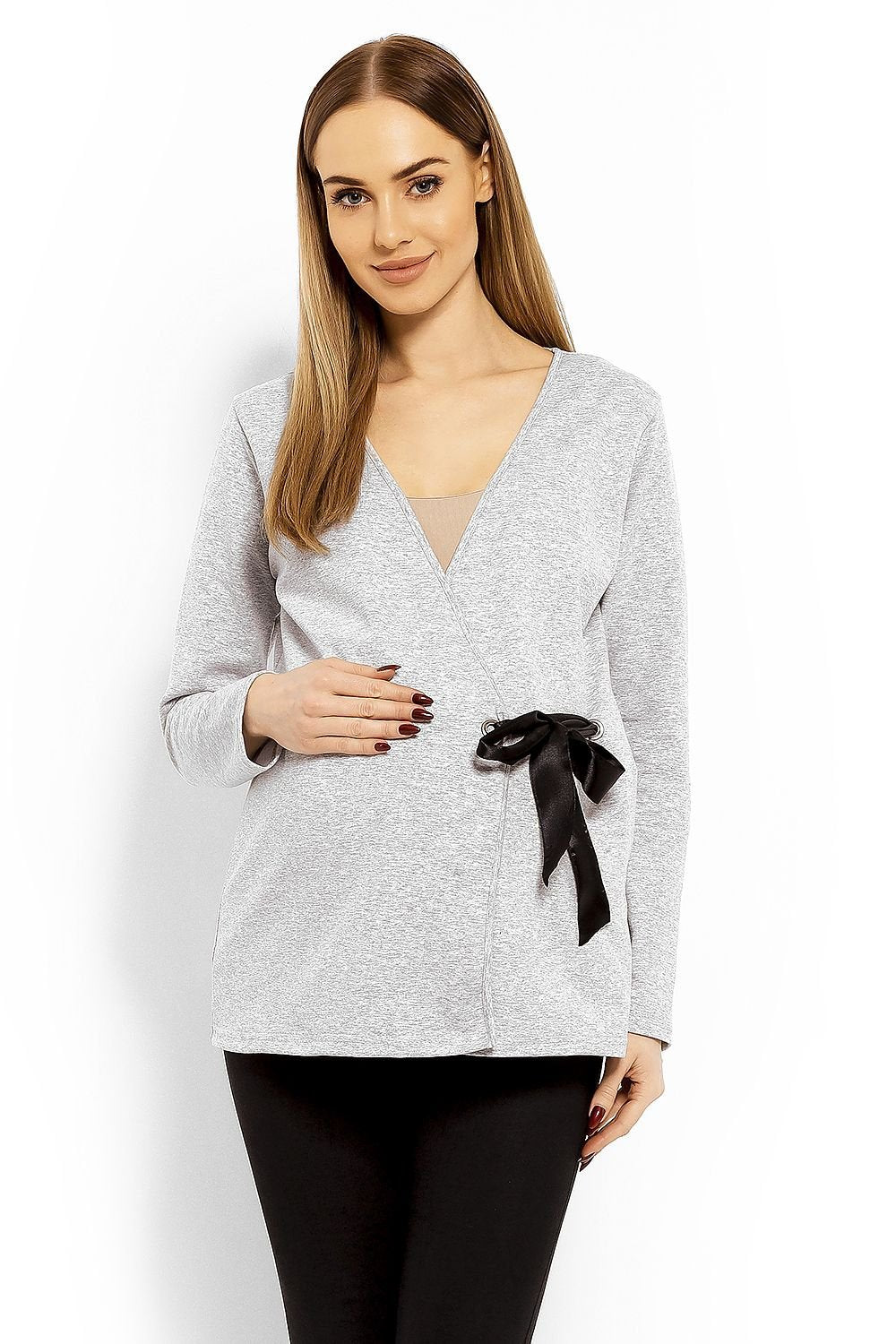 PEEKABOO Women's Long Sleeve Wrap Blouse with Side Tie ade in Europe