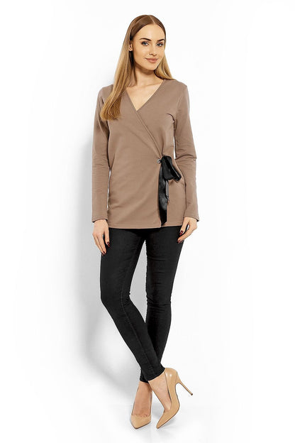 PEEKABOO Women's Long Sleeve Wrap Blouse with Side Tie ade in Europe