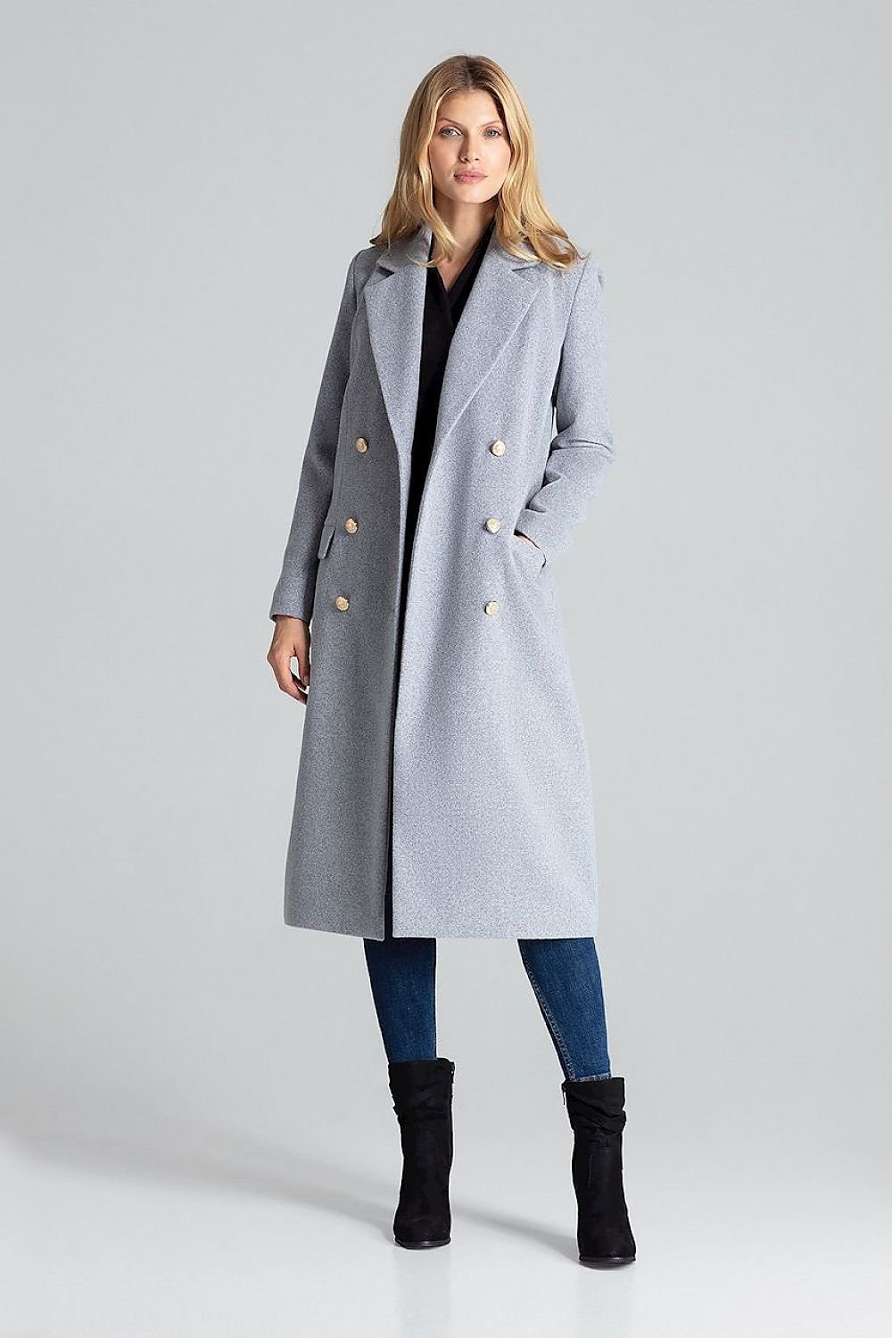 FIGL Women's Double-breasted Knee-length European Blazer Coat