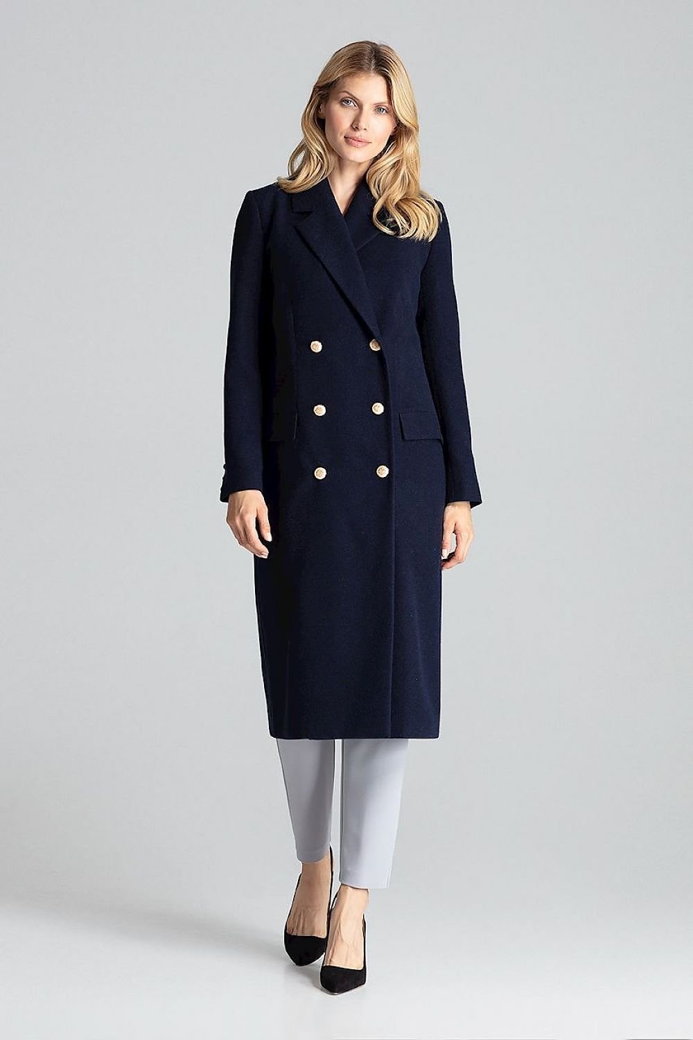 FIGL Women's Double-breasted Knee-length European Blazer Coat