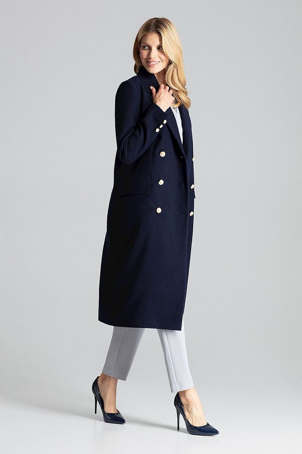 FIGL Women's Double-breasted Knee-length European Blazer Coat