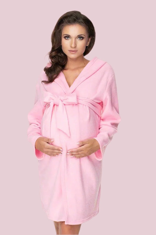 PEEKABOO Soft Hooded Plush Maternity Bathrobe with a Belt Made in Poland