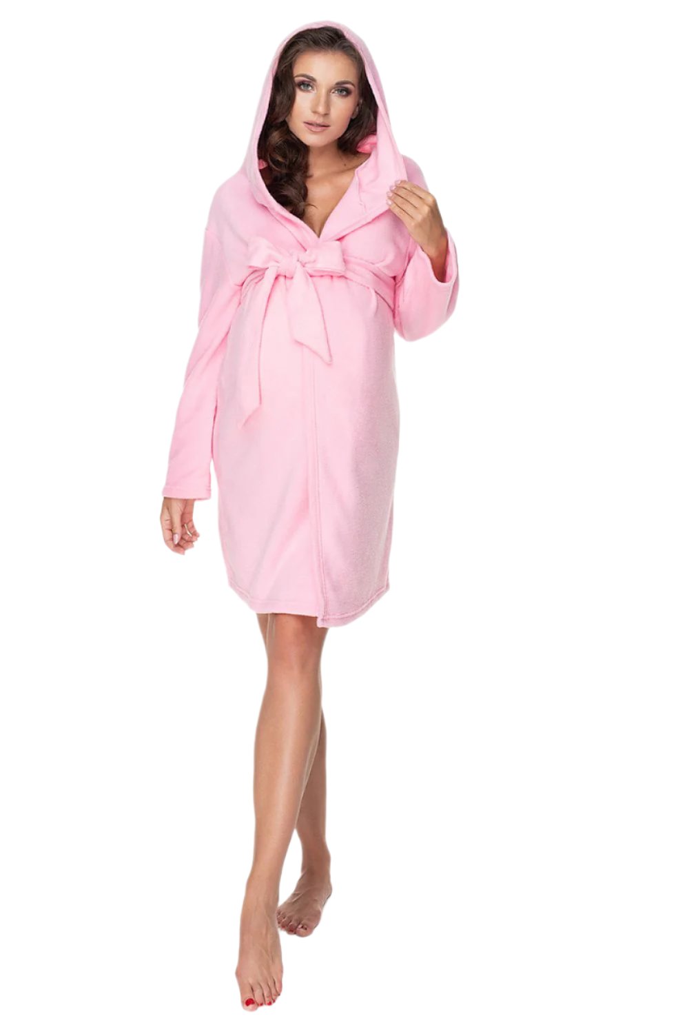 PEEKABOO Soft Hooded Plush Maternity Bathrobe with a Belt Made in Poland