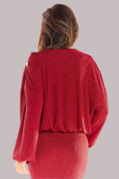 Awama Women's European Viscose Sweater with Decorative Buttons on Shoulder