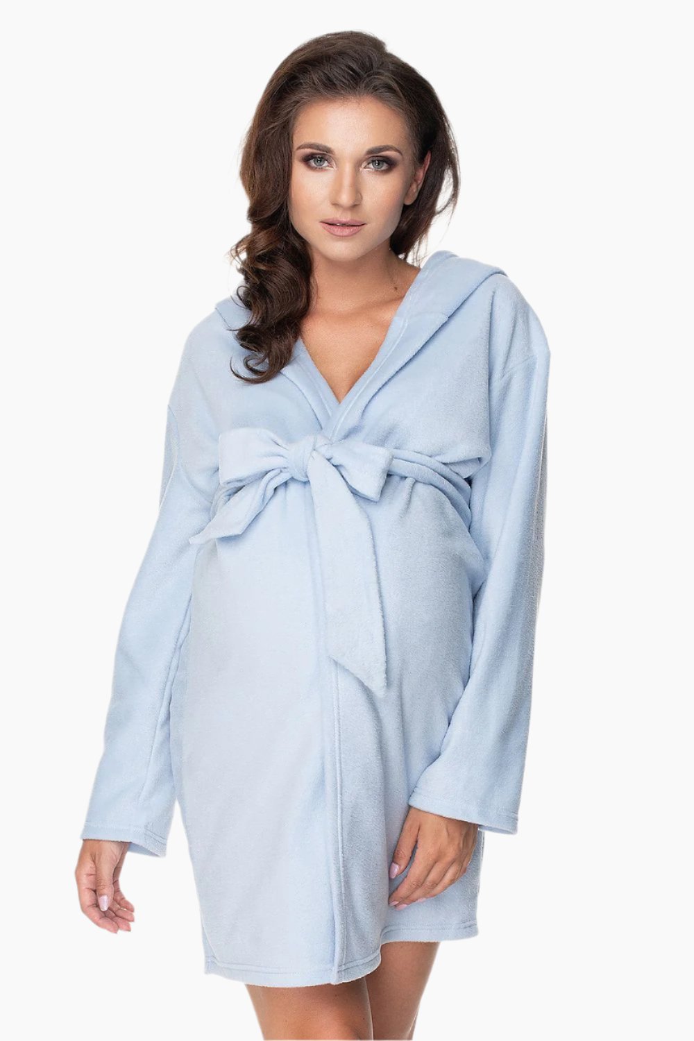 PEEKABOO Soft Hooded Plush Maternity Bathrobe with a Belt Made in Poland