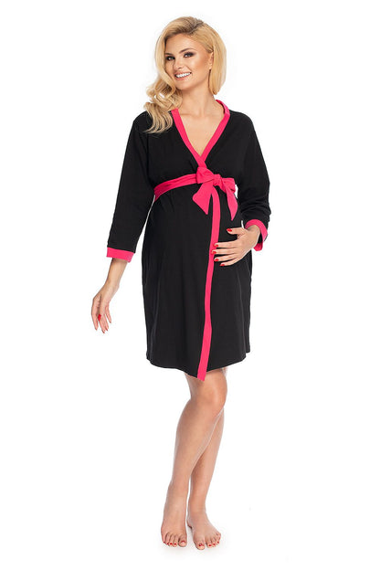 PEEKABOO Cotton-made Maternity Bathrobe with Contrasting Belt & Piping