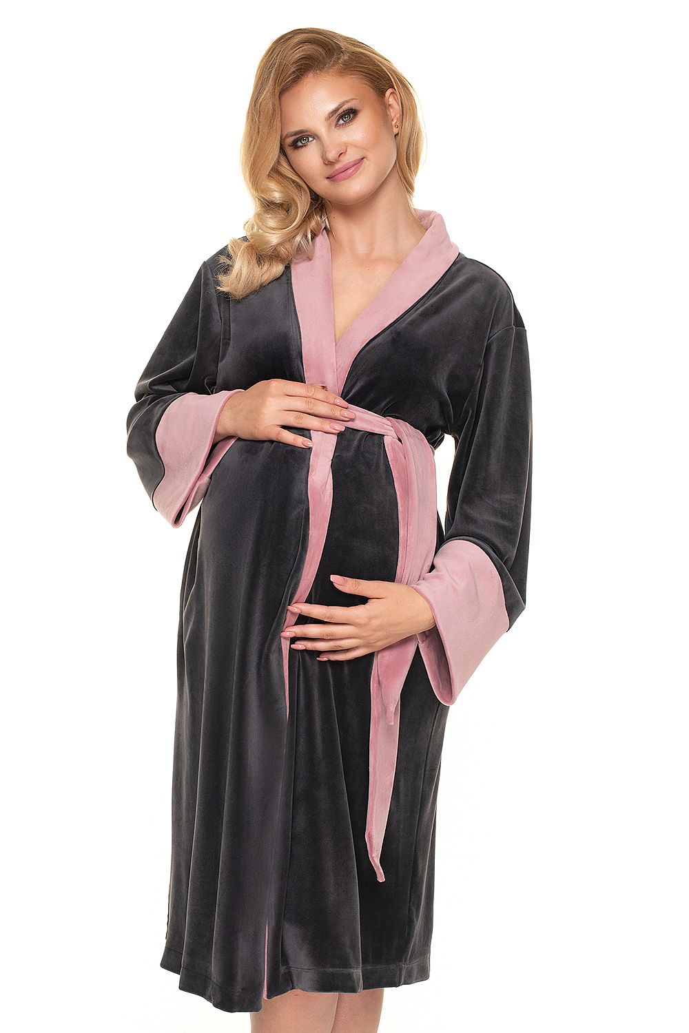 PEEKABOO Belted Velvet Maternity Bathrobe