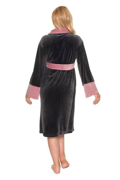 PEEKABOO Belted Velvet Maternity Bathrobe