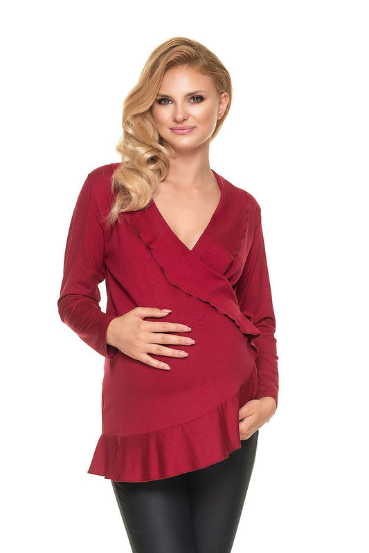 PEEKABOO Viscose Maternity Wrap Blouse with Ruffle Details Made in Poland