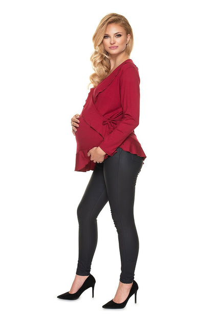 PEEKABOO Viscose Maternity Wrap Blouse with Ruffle Details Made in Poland