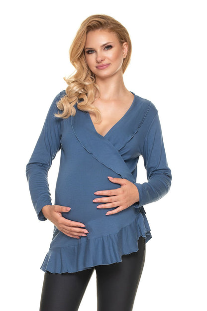 PEEKABOO Viscose Maternity Wrap Blouse with Ruffle Details Made in Poland