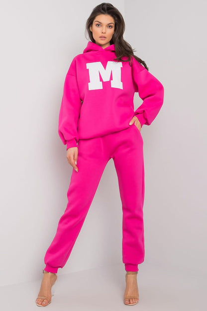 EX MODA Women's European 2 Piece Hooded Sweatshirt with Letter M and Trousers Set