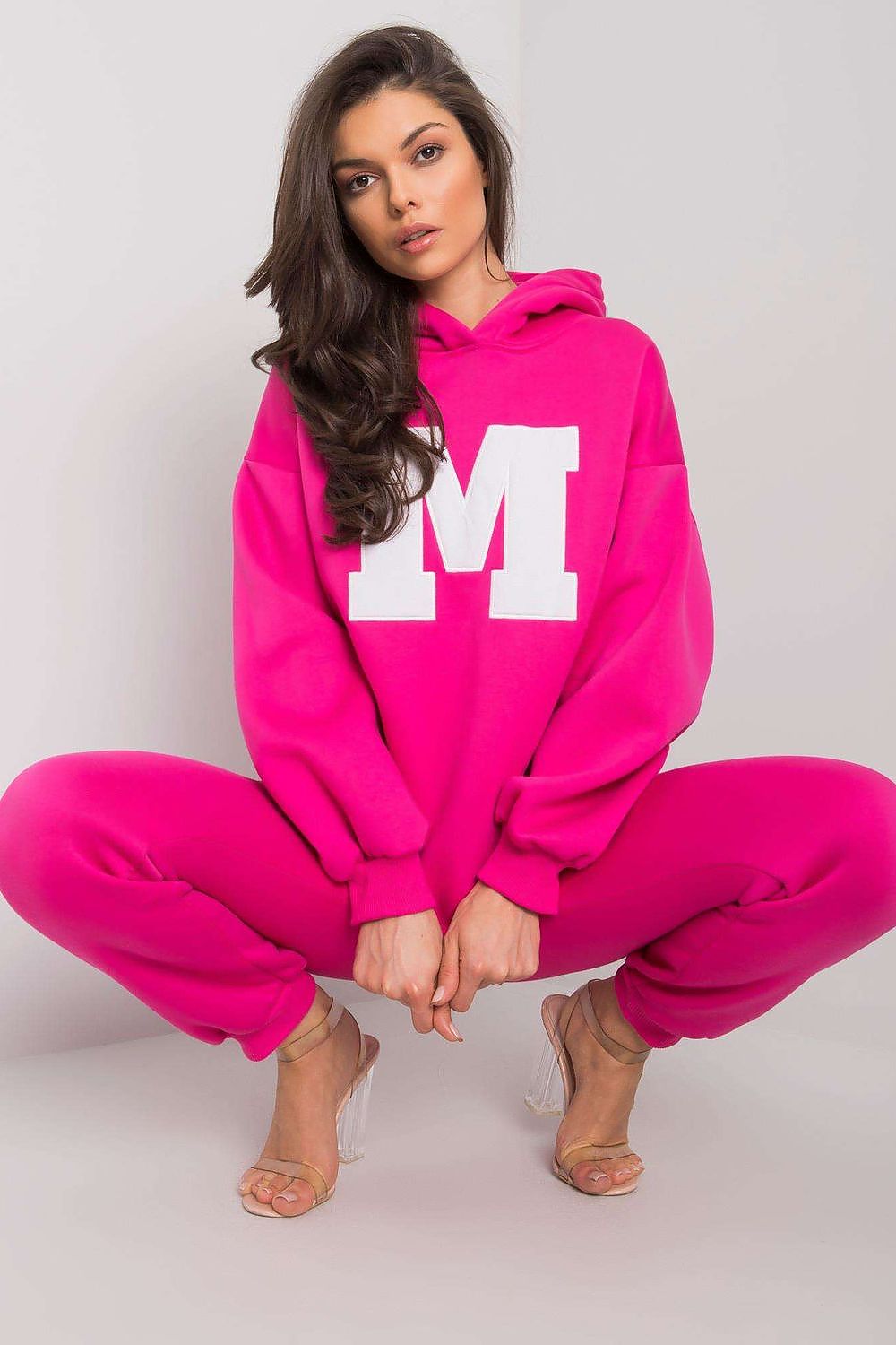 EX MODA Women's European 2 Piece Hooded Sweatshirt with Letter M and Trousers Set