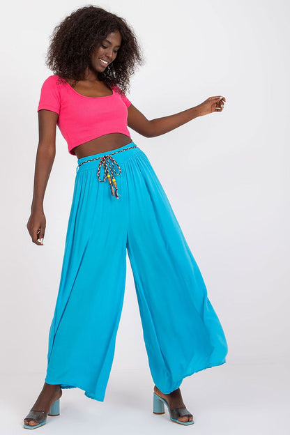 Och Bella Women High-waisted Viscose Wide-leg Pants with Decorative Belt- European Brand