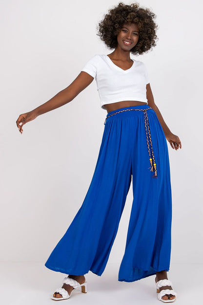 Och Bella Women High-waisted Viscose Wide-leg Pants with Decorative Belt- European Brand