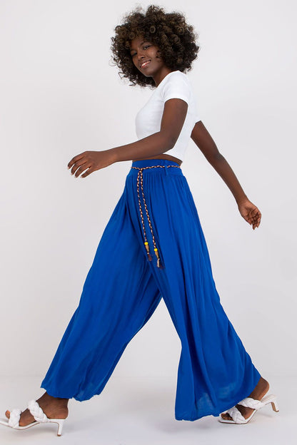 Och Bella Women High-waisted Viscose Wide-leg Pants with Decorative Belt- European Brand