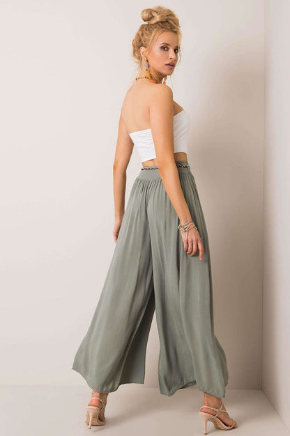 Och Bella Women High-waisted Viscose Wide-leg Pants with Decorative Belt- European Brand