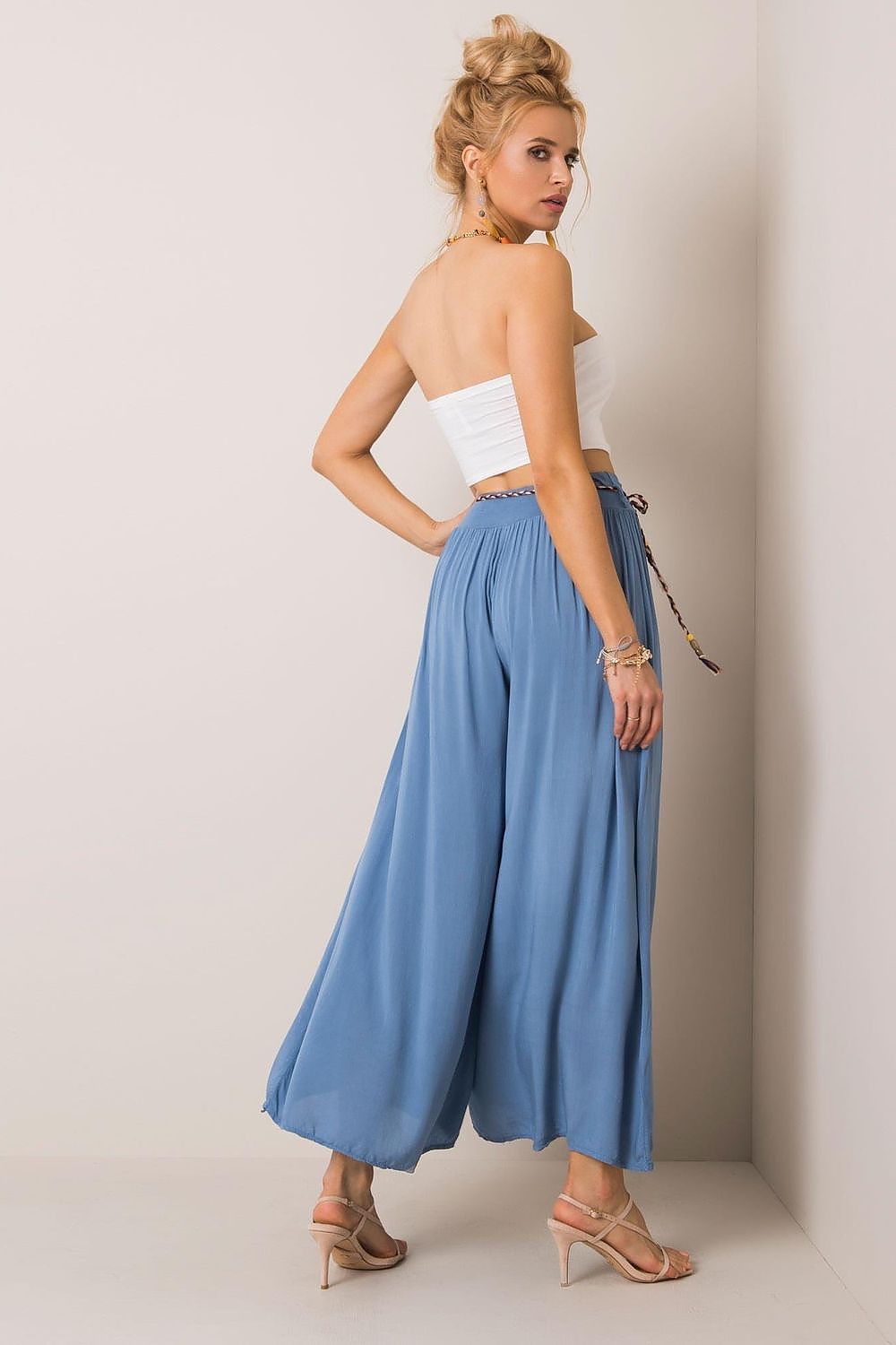 Och Bella Women High-waisted Viscose Wide-leg Pants with Decorative Belt- European Brand